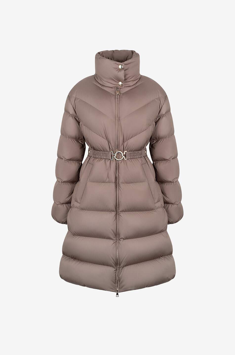 MONCLER Brou long belted down jacket Women LIGHT BROWN 1