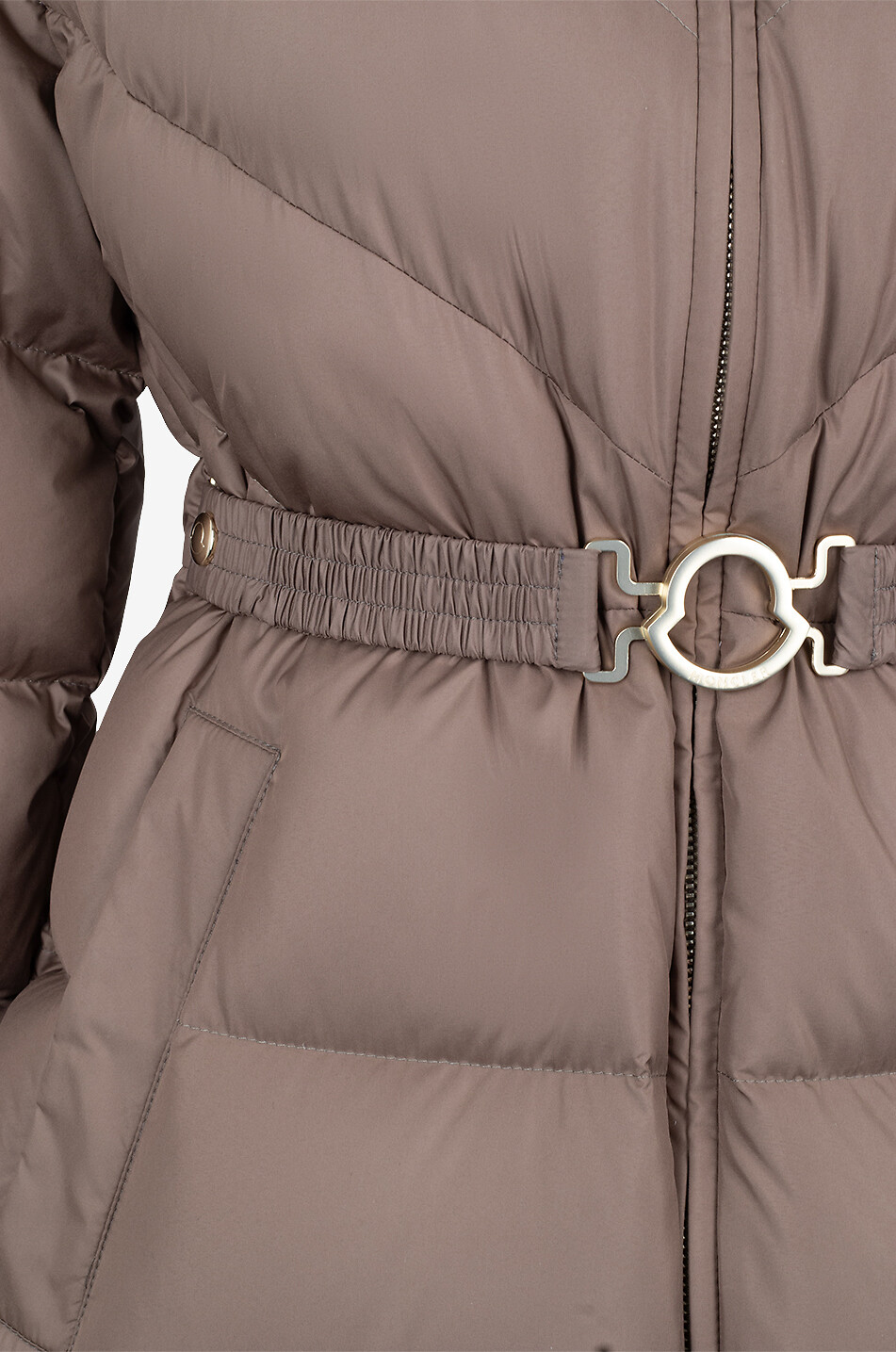 MONCLER Brou long belted down jacket Women LIGHT BROWN 3