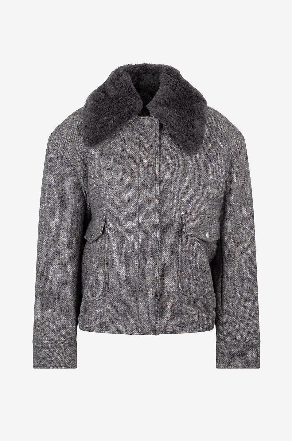 Wool and silk bomber jacket with oversize collar