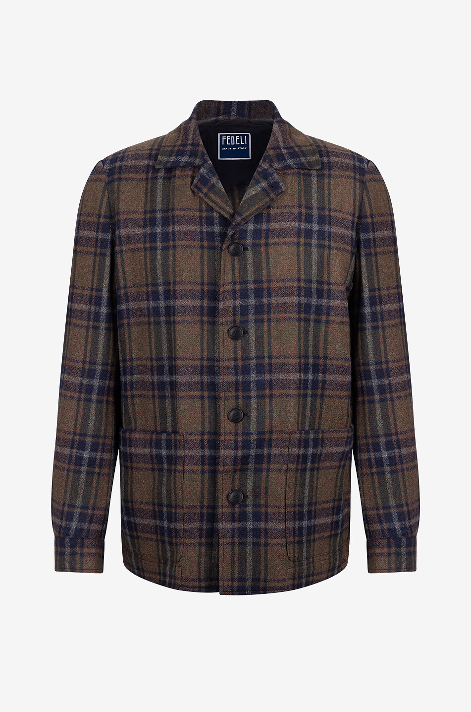 FEDELI Alpaca wool and wool checked shirt jacket Men DARK GREEN 1