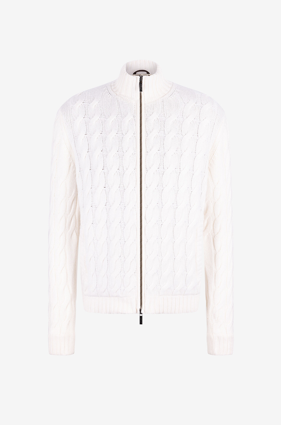MAURIZIO BALDASSARI Zipped cashmere cable-knit stand-up collar cardigan Men EGGSHELL 1