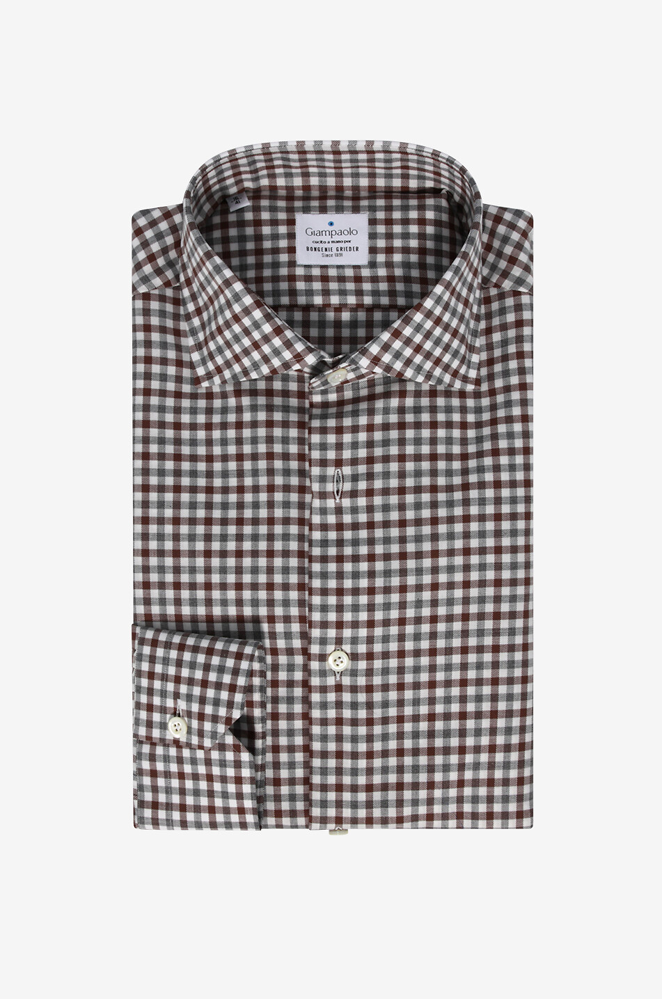 Bicolour gingham check cotton long-sleeved shirt