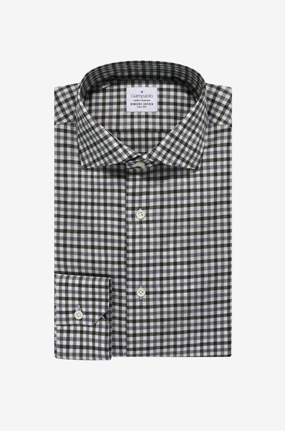 Bicolour gingham check cotton long-sleeved shirt
