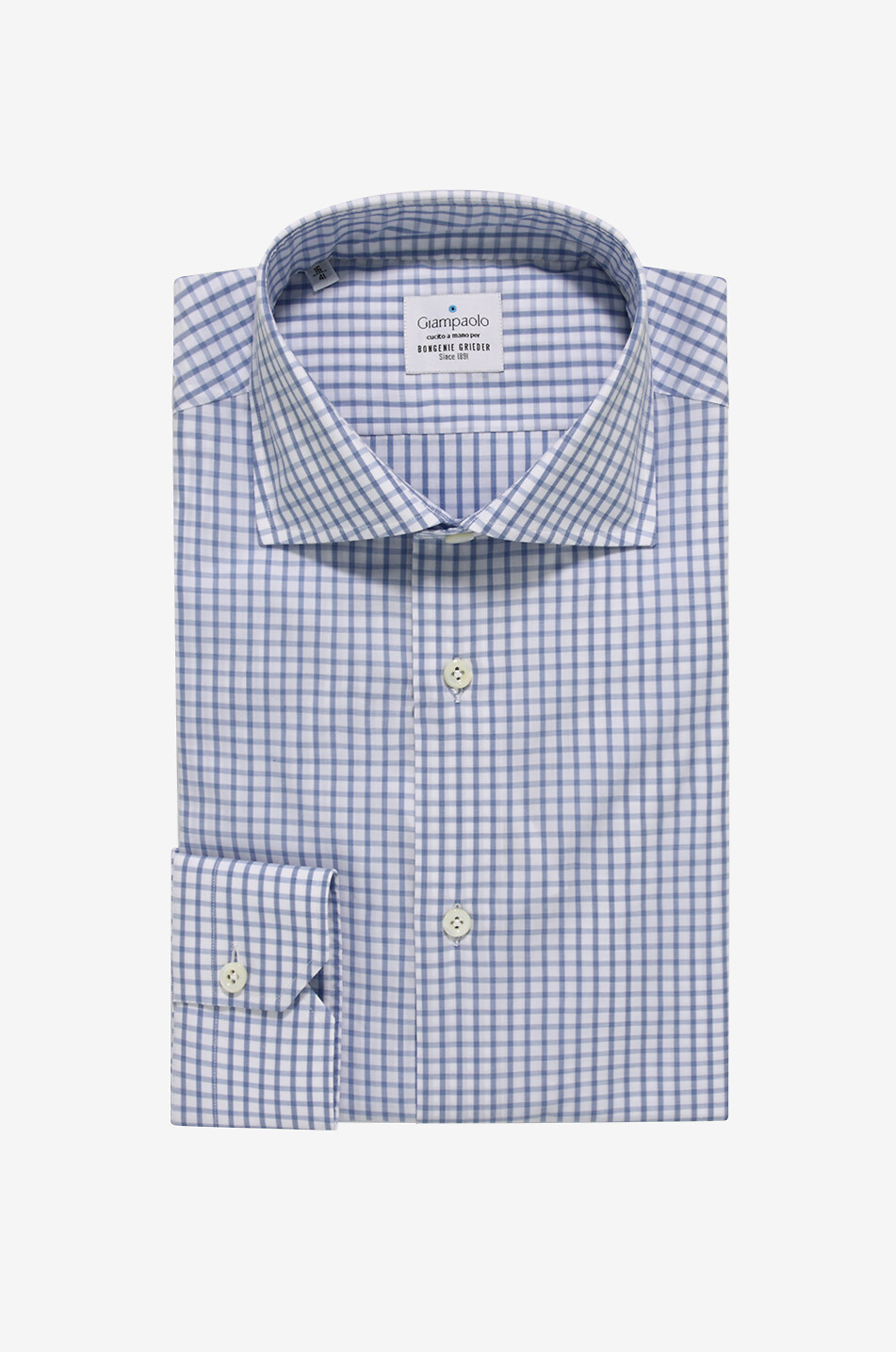Finely checked cotton long-sleeved shirt
