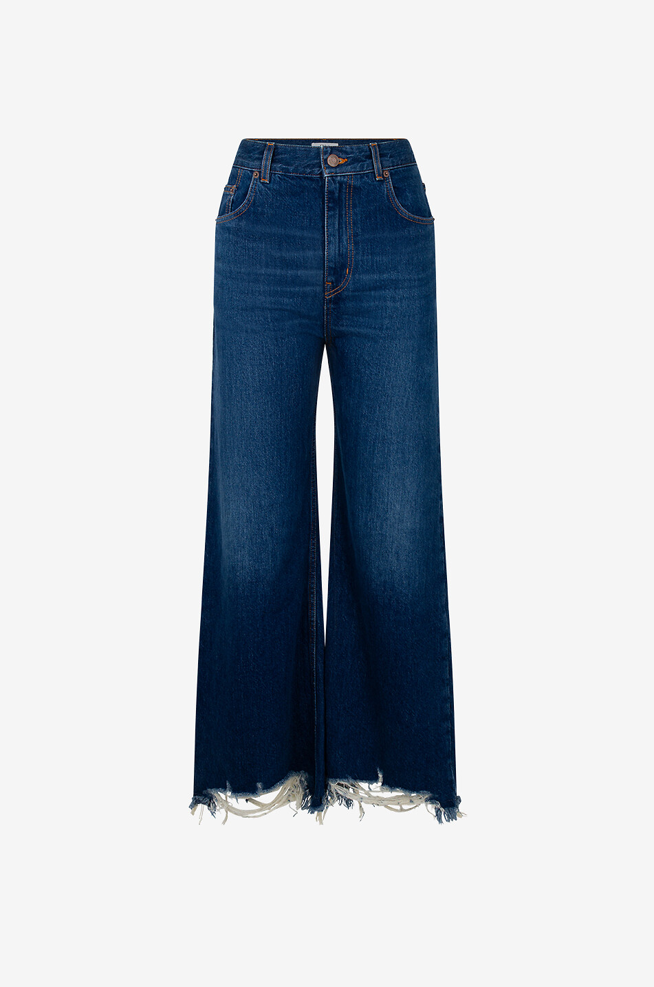 Distressed mid-rise wide-leg jeans