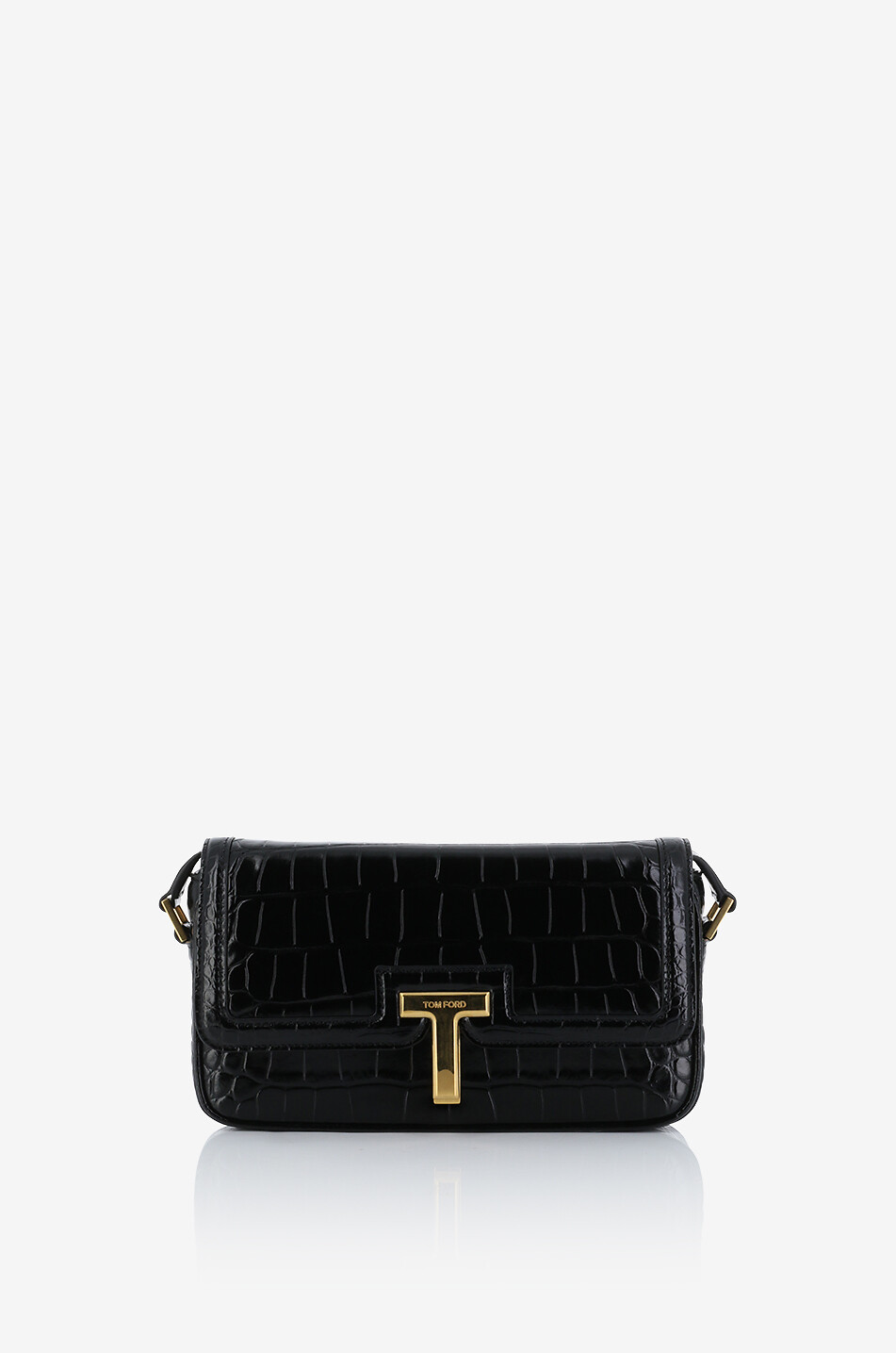 TOM FORD Wallis E/W croc embossed leather shoulder bag Women BLACK 1