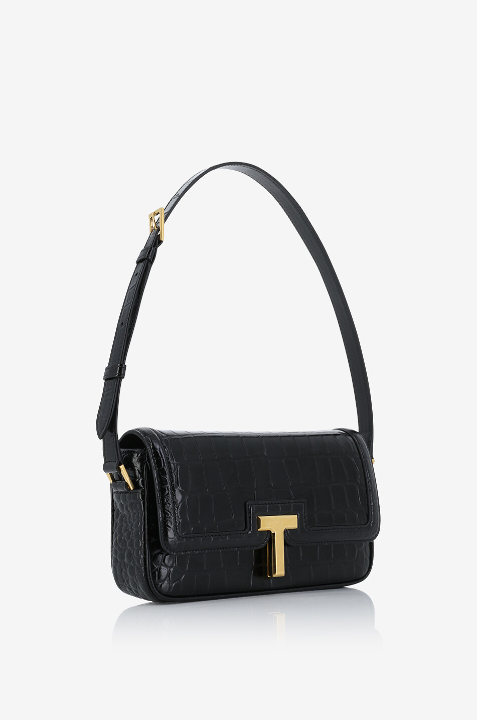TOM FORD Wallis E/W croc embossed leather shoulder bag Women BLACK 2