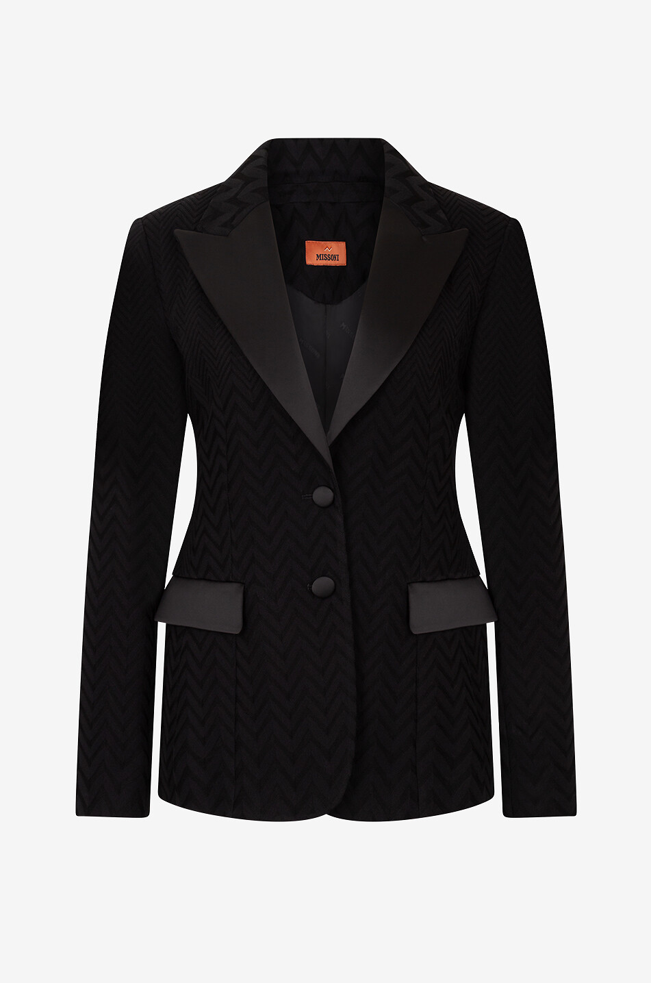 Satin-embellished herringbone jacquard blazer