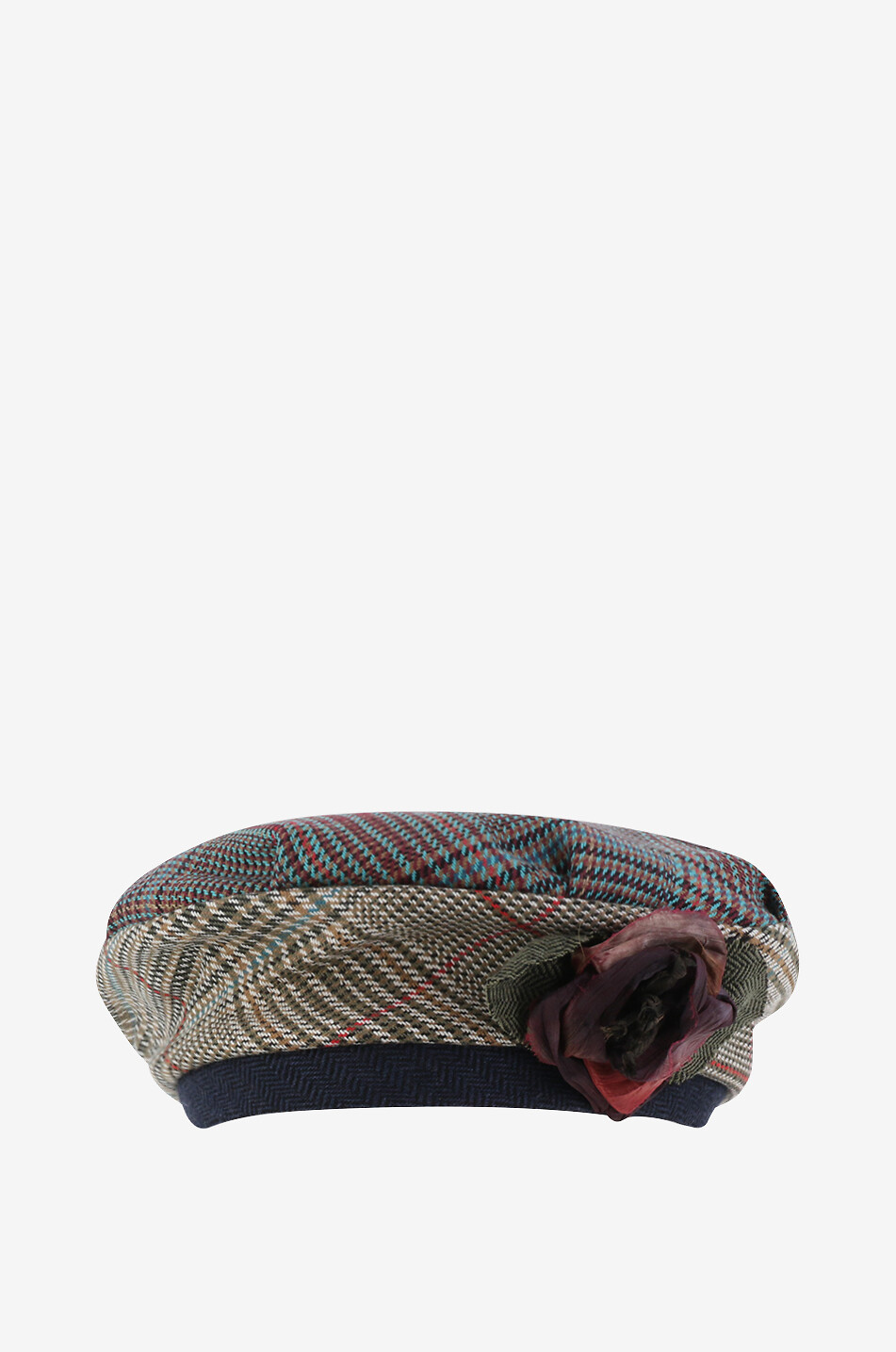 GREVI Karierter Baskenhut aus Baumwolle mit Blüte Damen BUNT 2