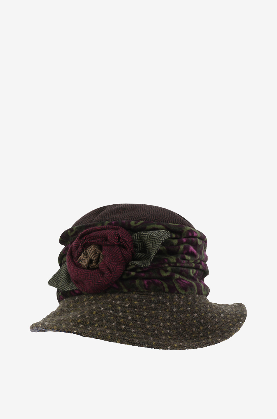 Chapeau cloche en coton à motifs et fleur