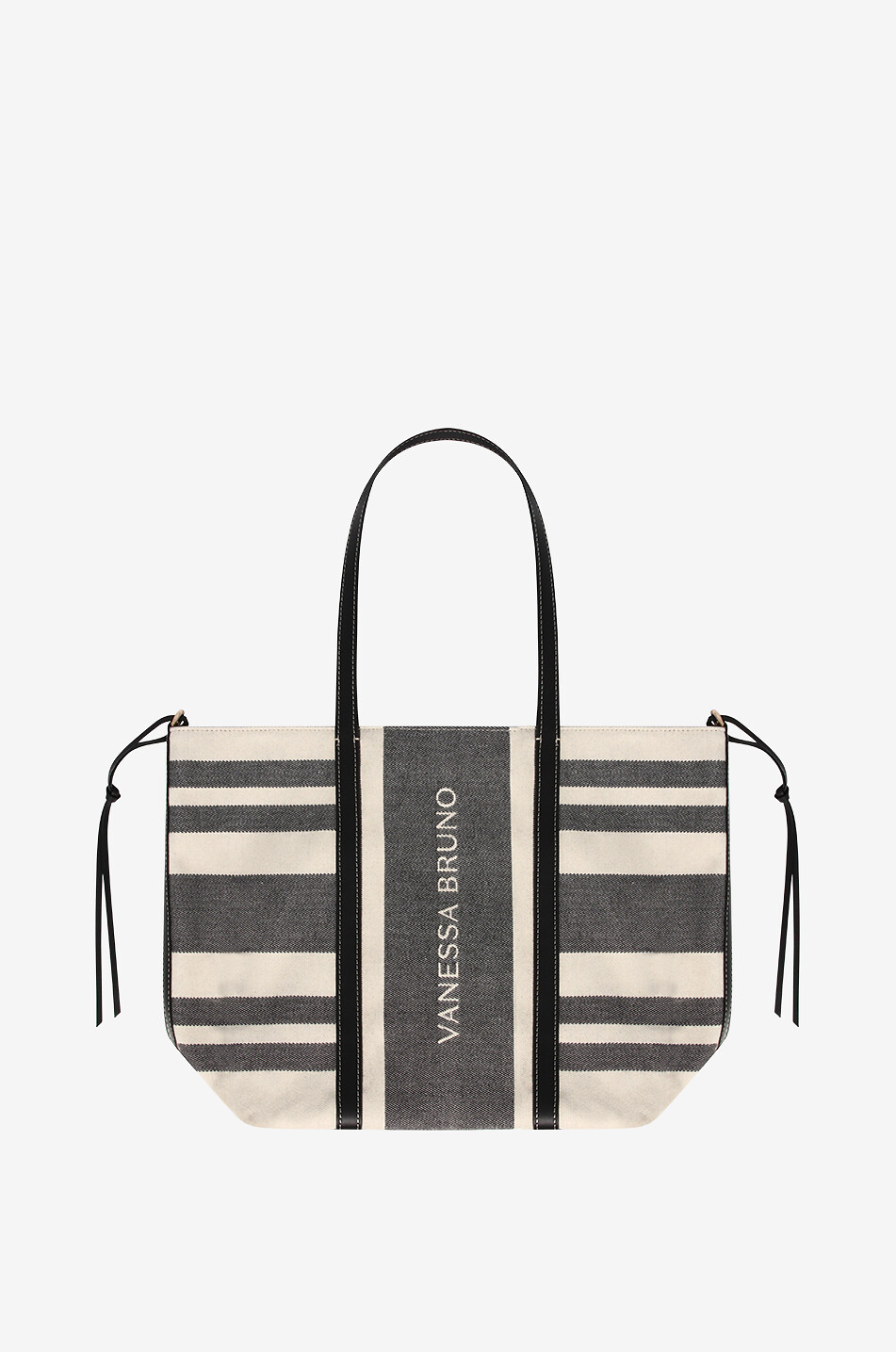 VANESSA BRUNO Gestreifter Canvas- und Leder-Shopper Cabas XL Damen SCHWARZ 4