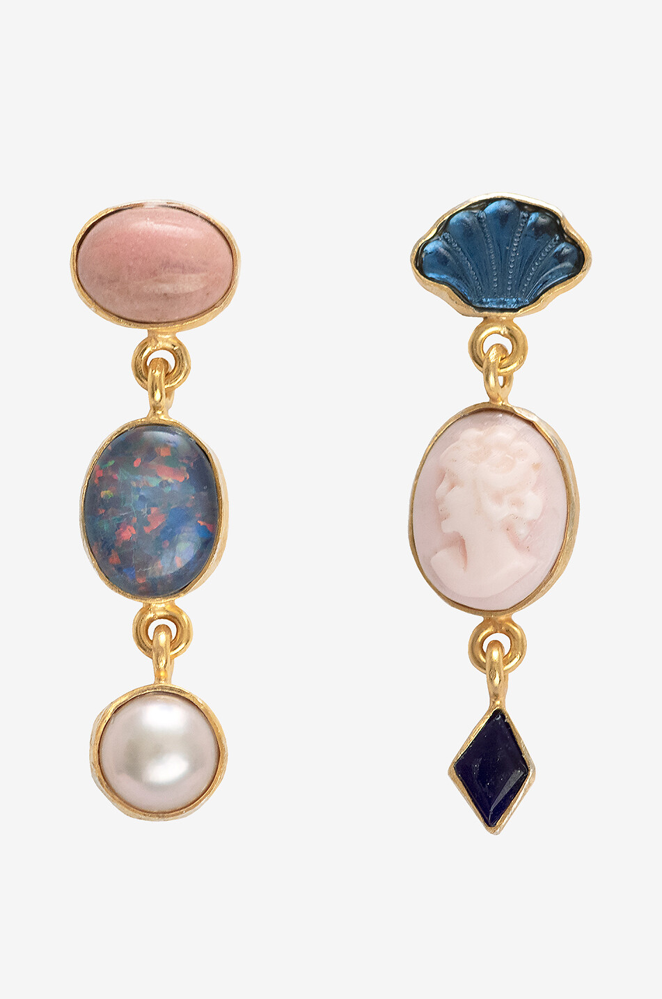 Three Charm Moving Drop earrings with cameo