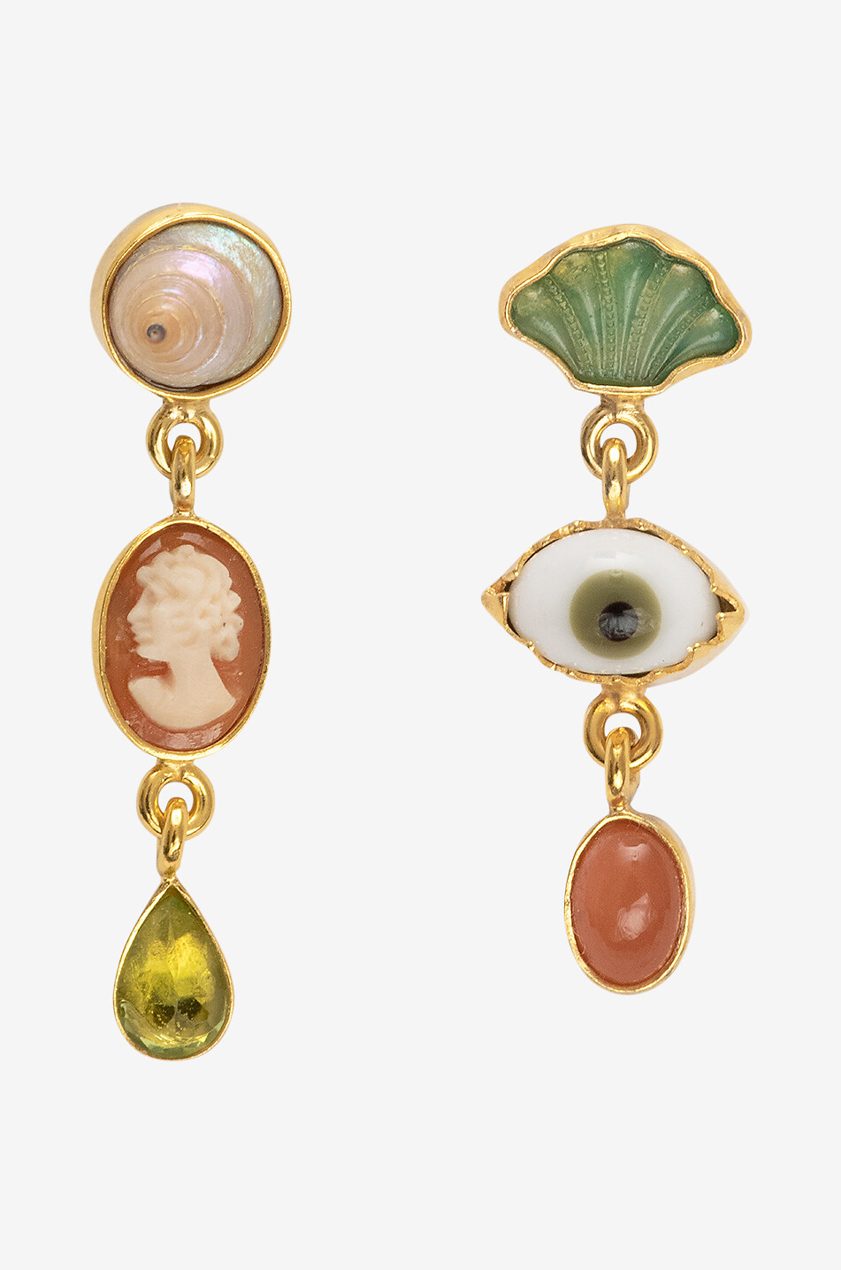 GRAINNE MORTON Three Charm Moving Drop cameo-adorned earrings Women MULTI COLOURED 1 1