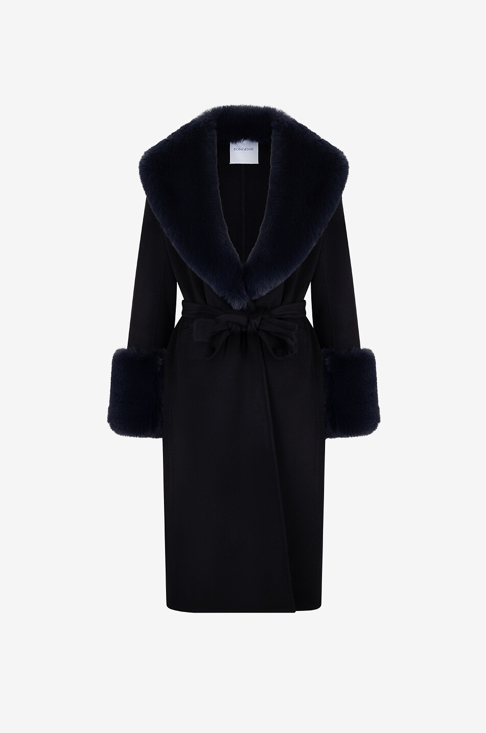 Wool and cashmere coat with faux fur collar