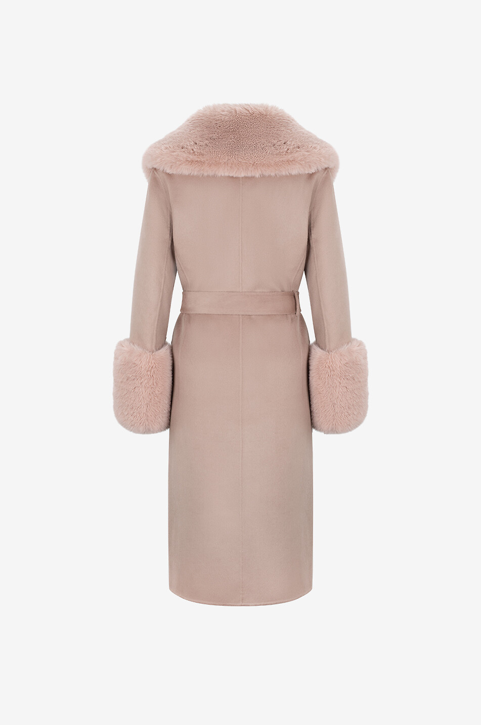 BONGENIE Manteau en laine et cachemire à col en fourrure synthétique Femme MARRON 2