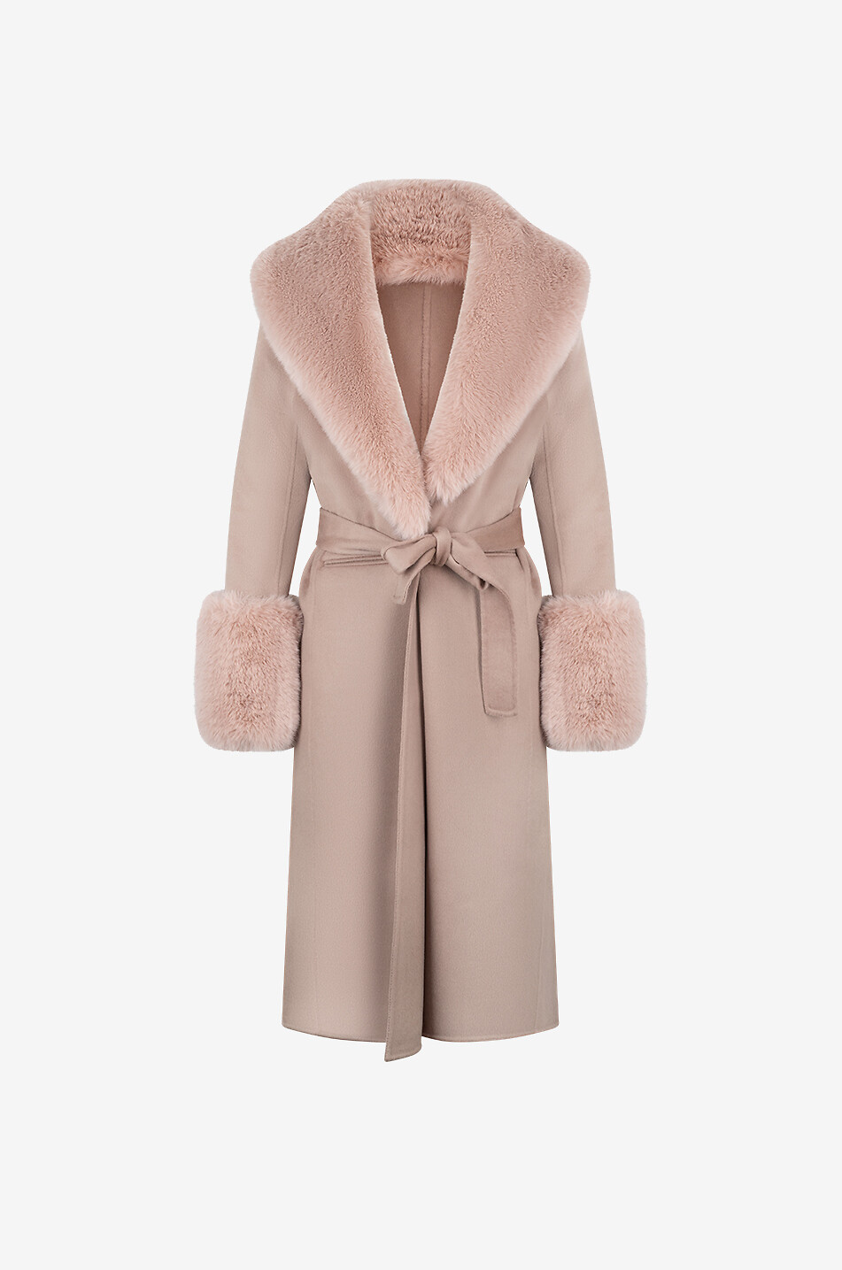 Manteau en laine et cachemire à col en fourrure synthétique