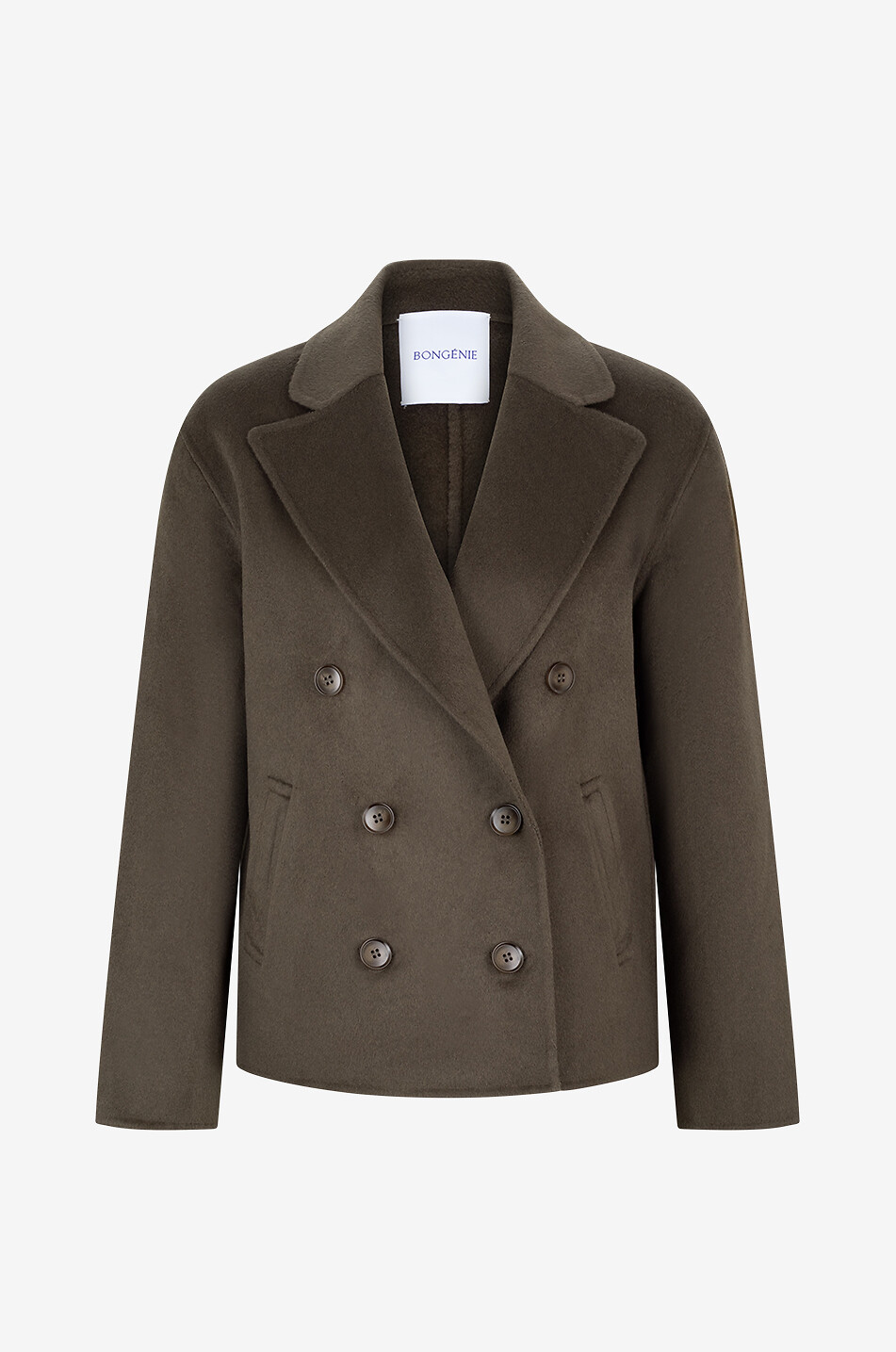 BONGENIE Weiter zweireihiger Kurzmantel aus Wolle Damen KHAKI 1