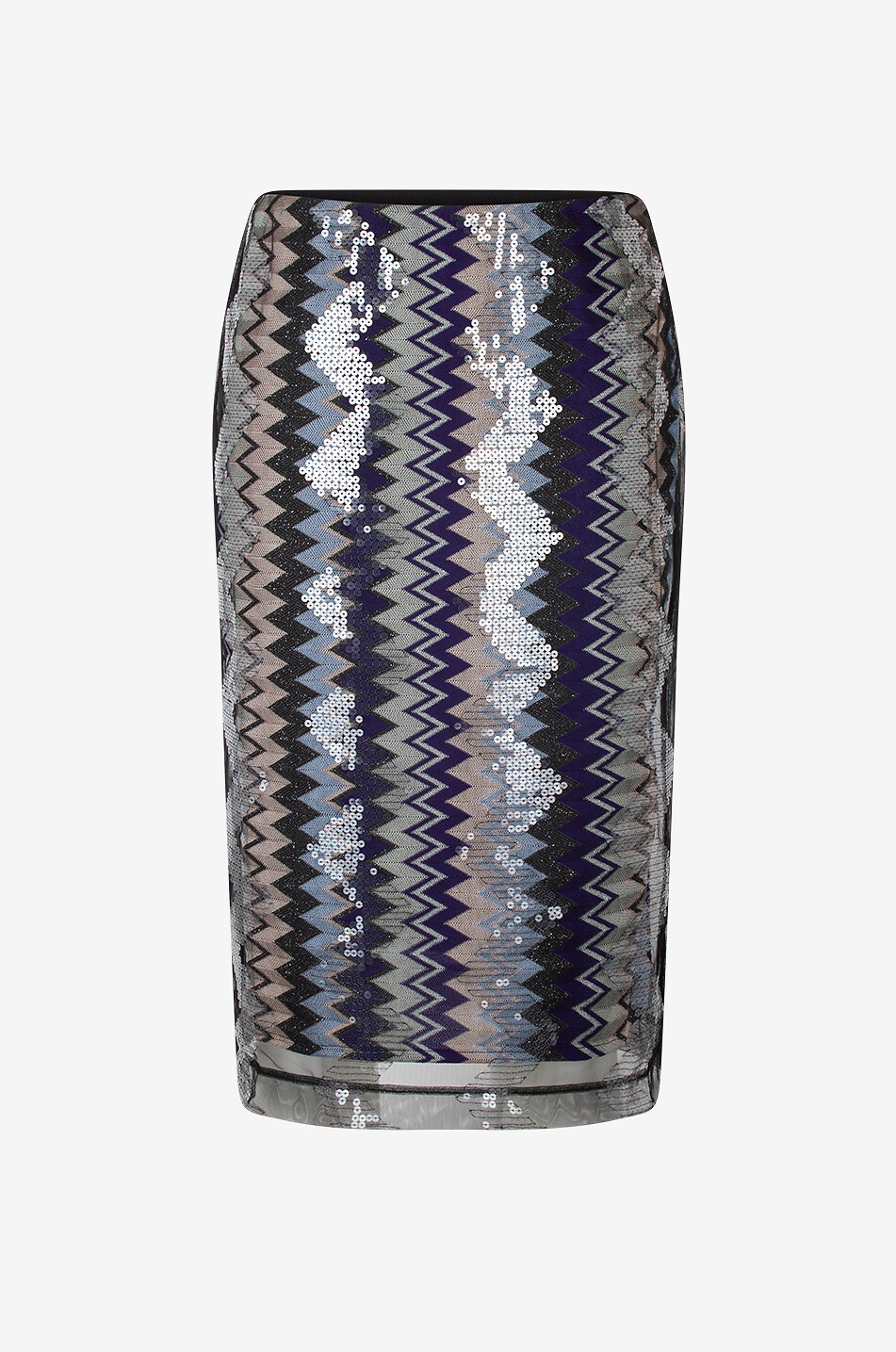 Jupe midi en maille jacquard et tulle zigzag