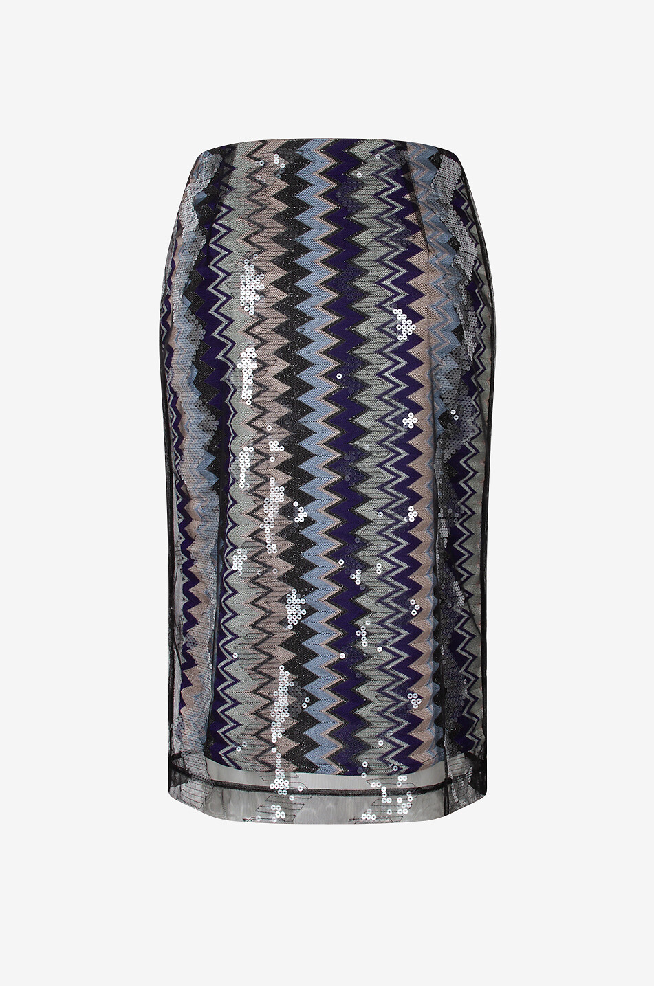 Jupe midi en maille jacquard et tulle zigzag
