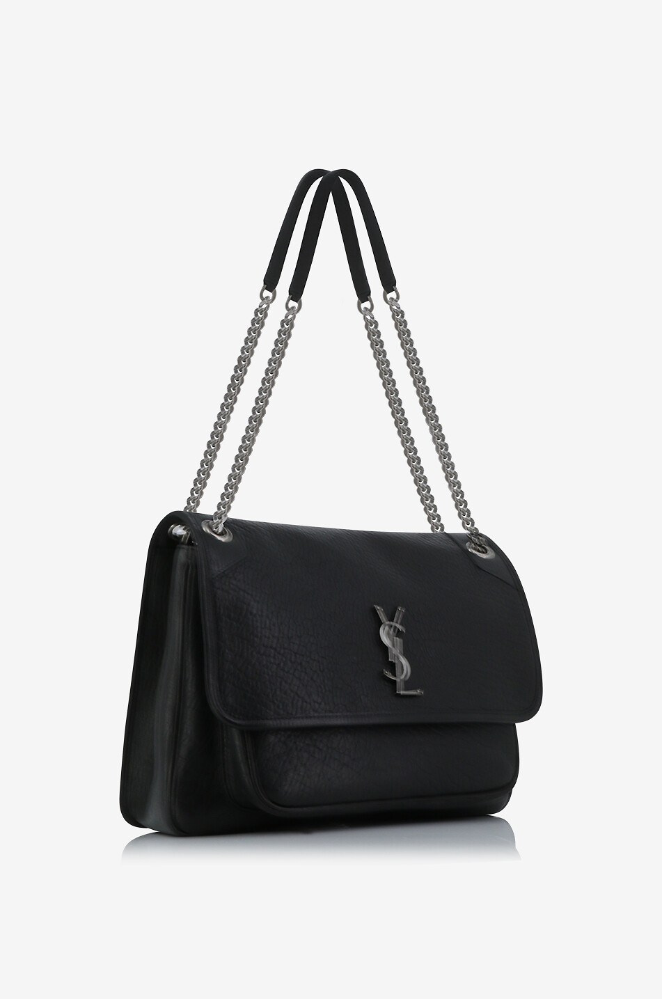 SAINT LAURENT PARIS Sac porté épaule en cuir d'agneau grainé Niki Large Femme NOIR 2