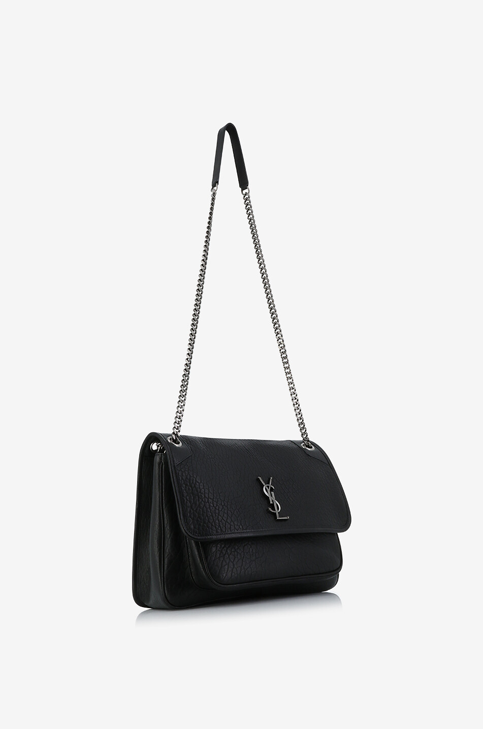 SAINT LAURENT PARIS Sac porté épaule en cuir d'agneau grainé Niki Large Femme NOIR 4