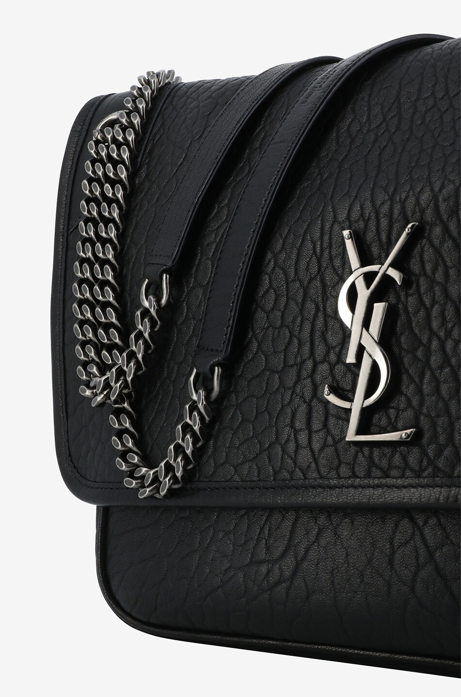 SAINT LAURENT PARIS Sac porté épaule en cuir d'agneau grainé Niki Large Femme NOIR 5