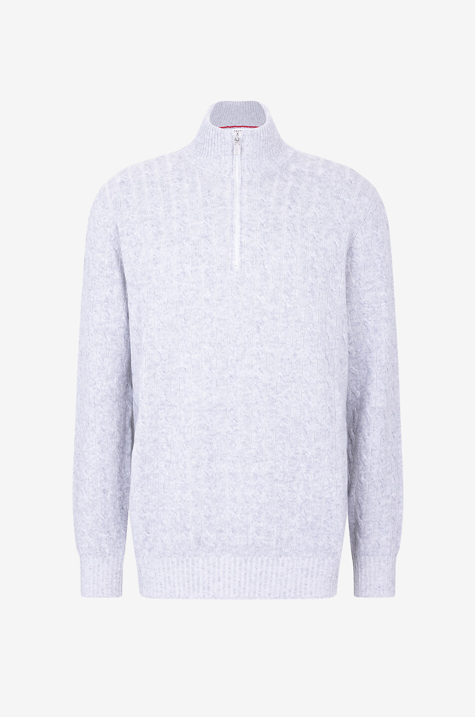Cashmere cable-knit jumper with half-zip stand-up collar