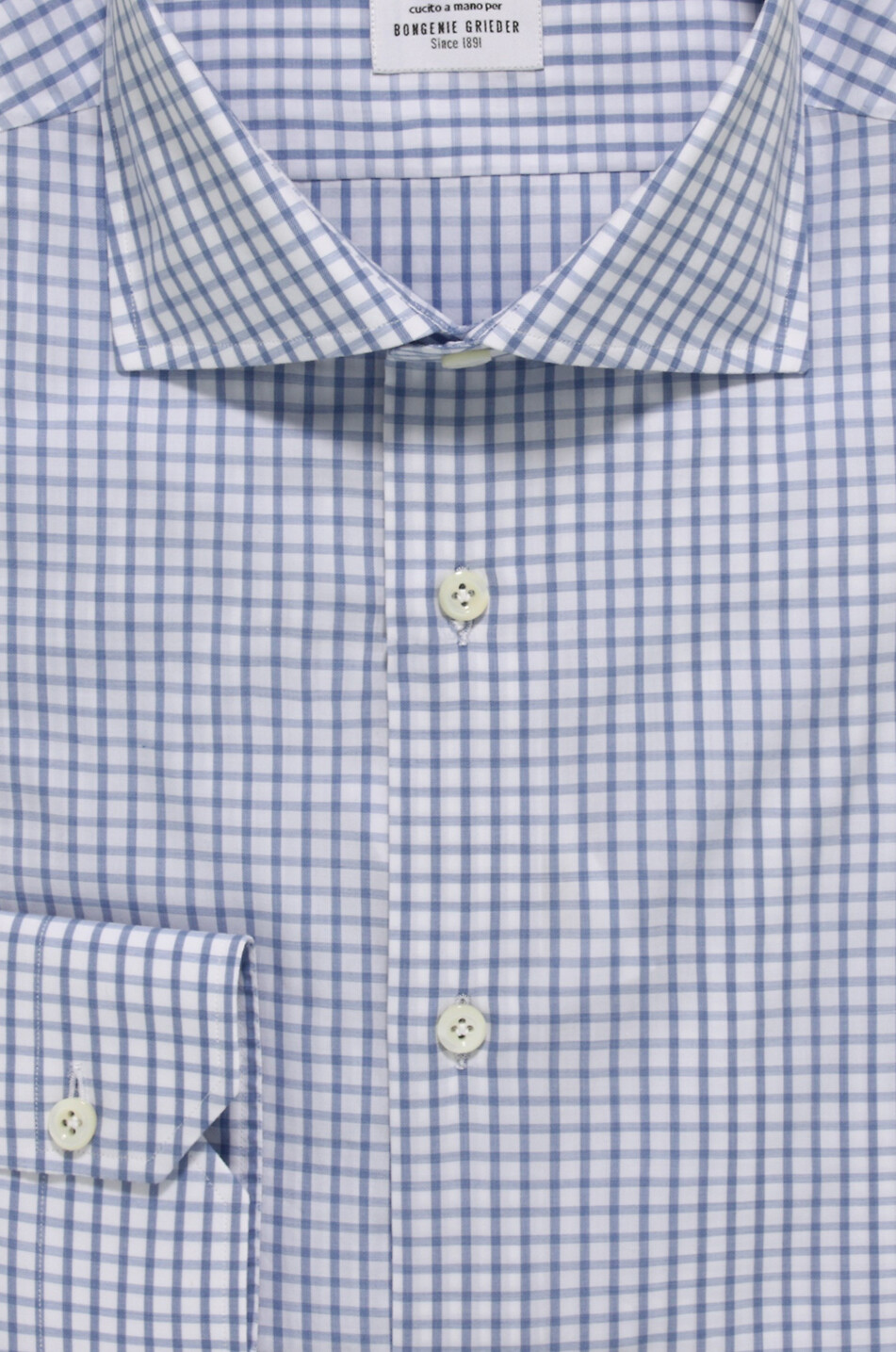 Finely checked cotton long-sleeved shirt