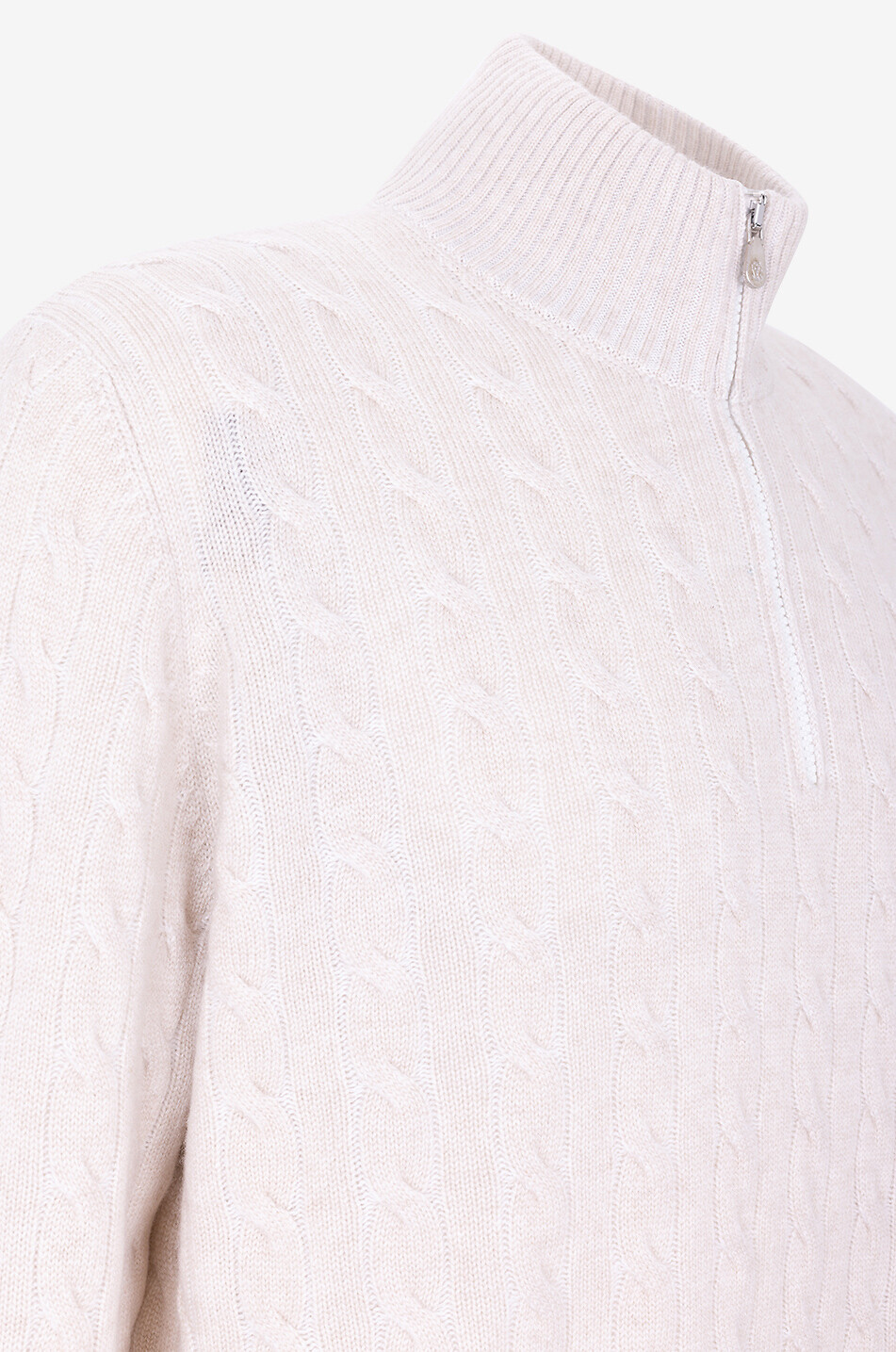 BRUNELLO CUCINELLI Kaschmir-Zopfstrickpullover mit Stehkragen mit Reissverschluss Herren Hellbeige 3