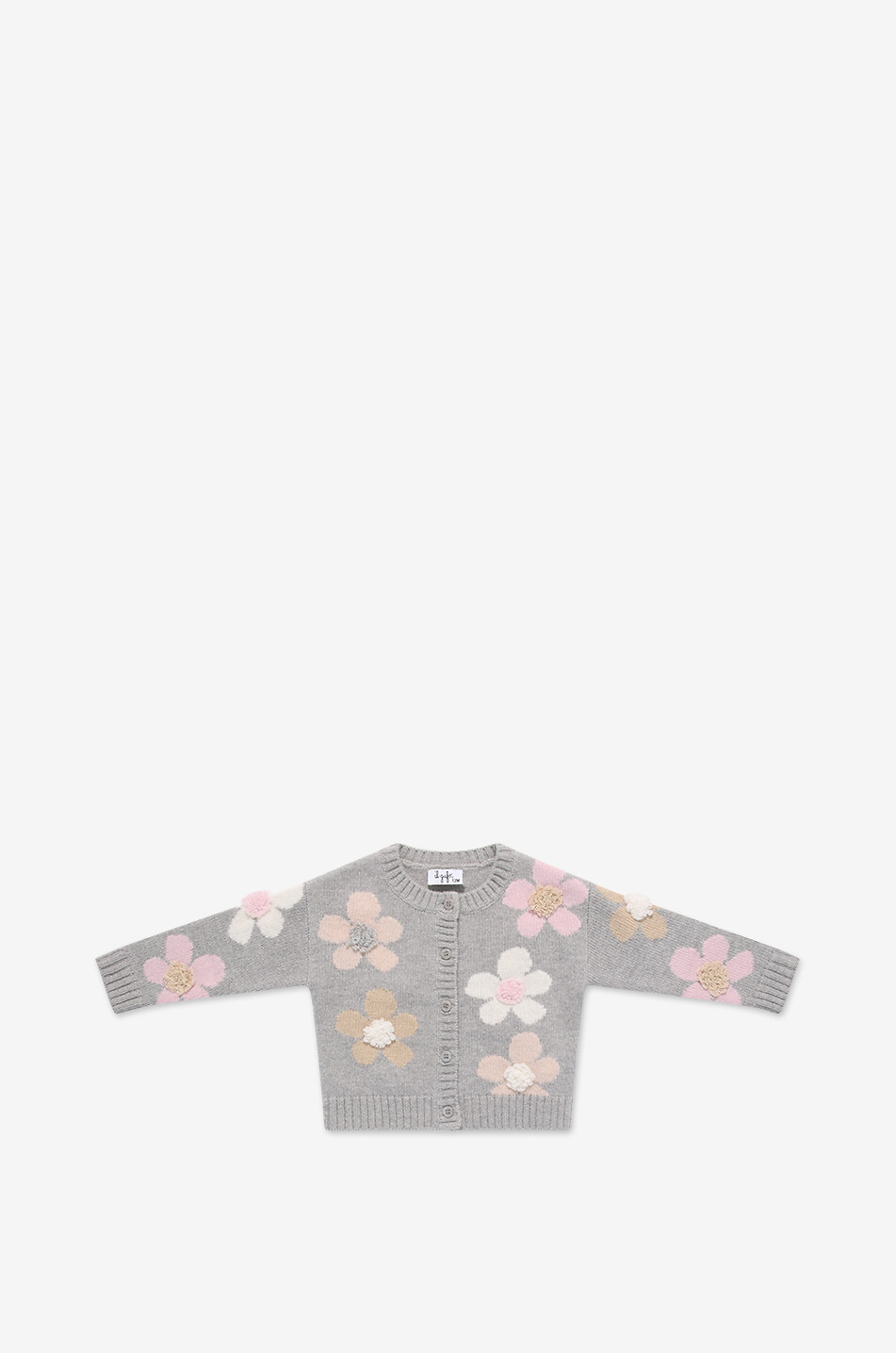 Floral pattern jacquard virgin wool baby cardigan