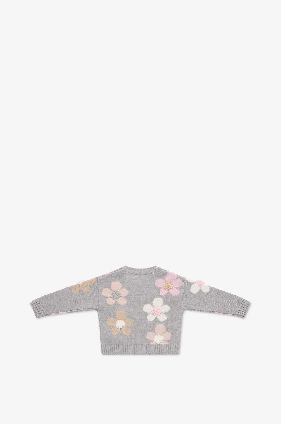 Floral pattern jacquard virgin wool baby cardigan
