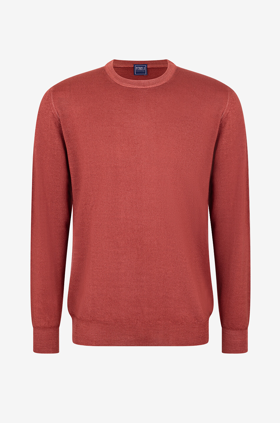 FEDELI Pull à col rond en laine mérinos Light Fast Homme ORANGE MOYEN 1