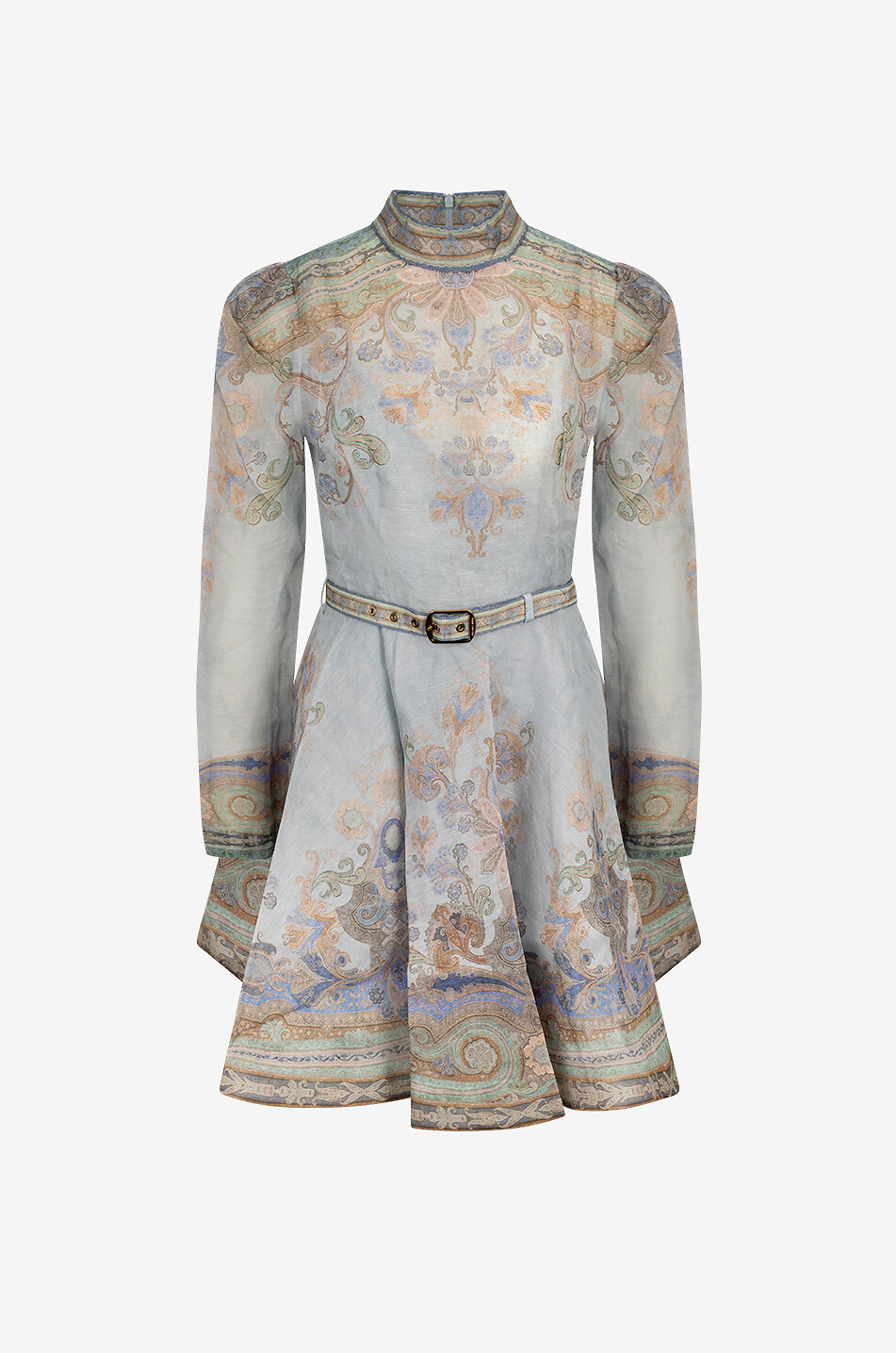 Eden Blue Paisley flared organza mini dress
