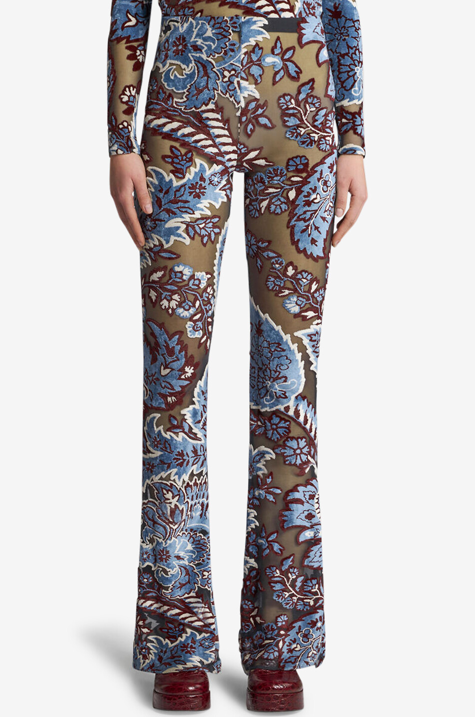 Paisley Floral tulle and velvet jacquard trousers
