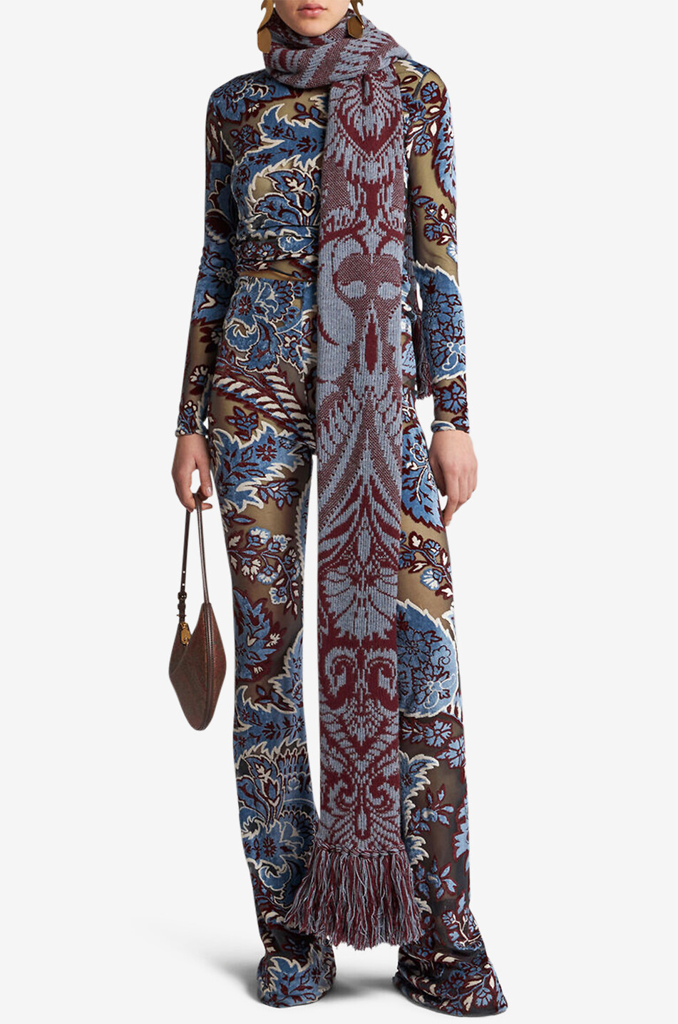 Paisley Floral tulle and velvet jacquard trousers