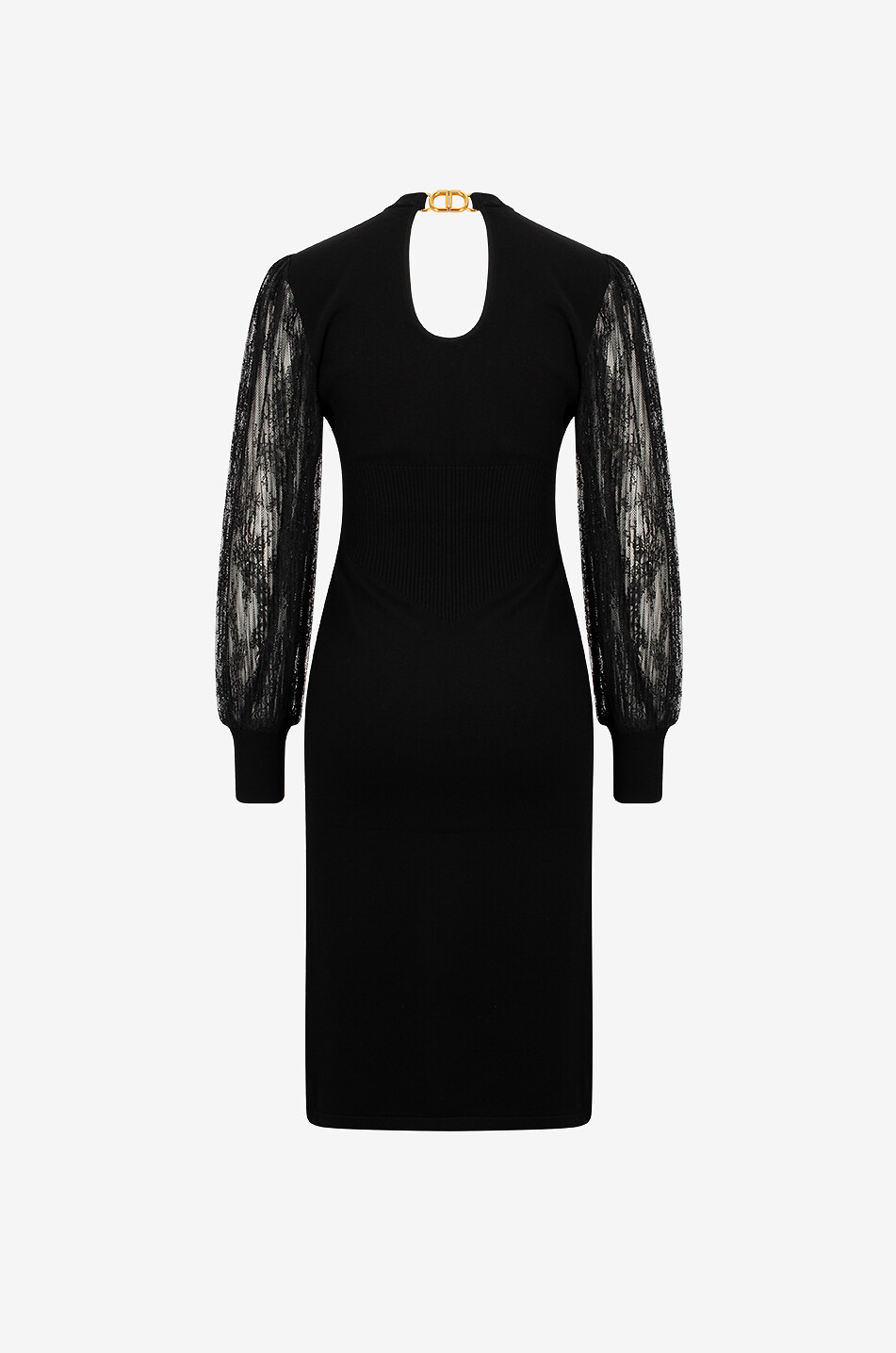 Robe midi en viscose à manches dentelle