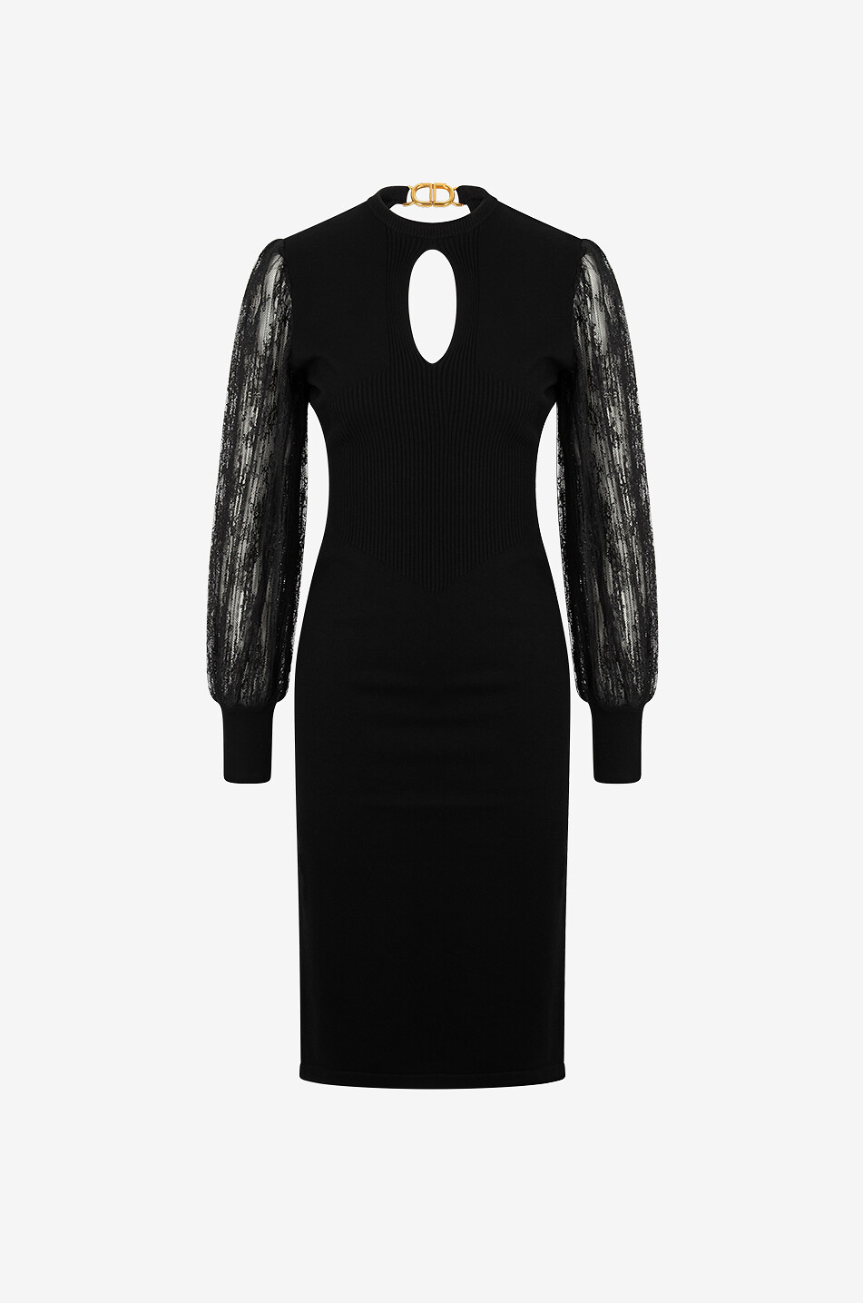 Robe midi en viscose à manches dentelle