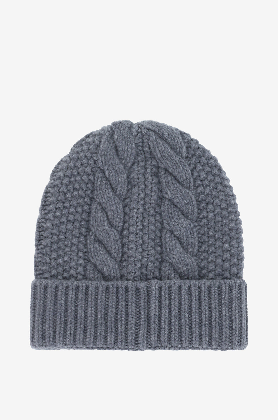 MONCLER Zopfstrickmütze aus Wolle und Kaschmir mit Lederpatch Herren GRAU 2