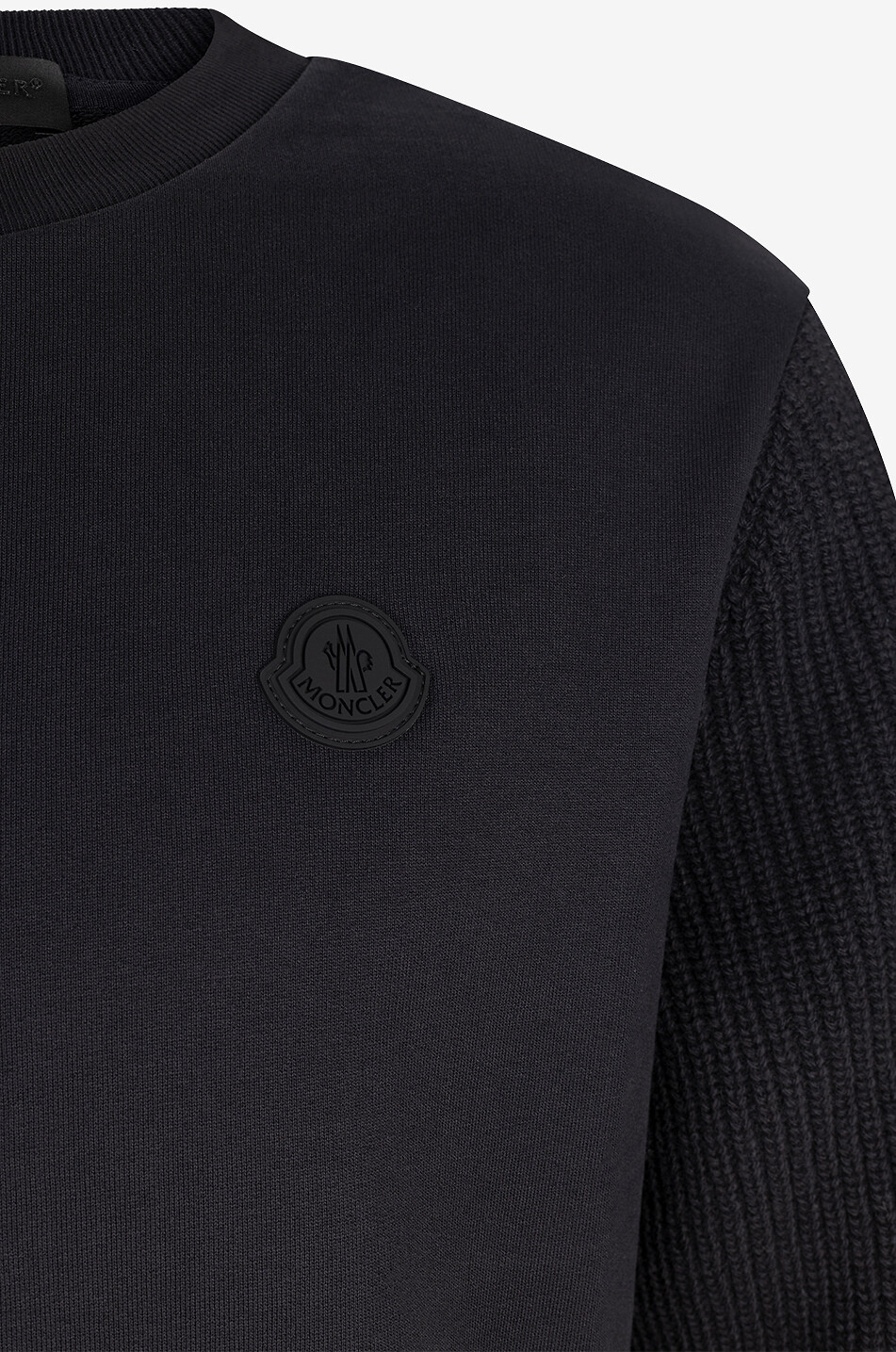 MONCLER Sweat-shirt à col rond en molleton et maille côtelée Homme BLEU 3