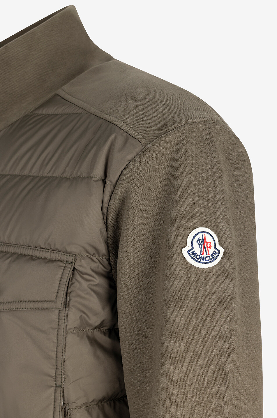 MONCLER Sweat-shirt zippé à empiècements duvet Homme VERT 3