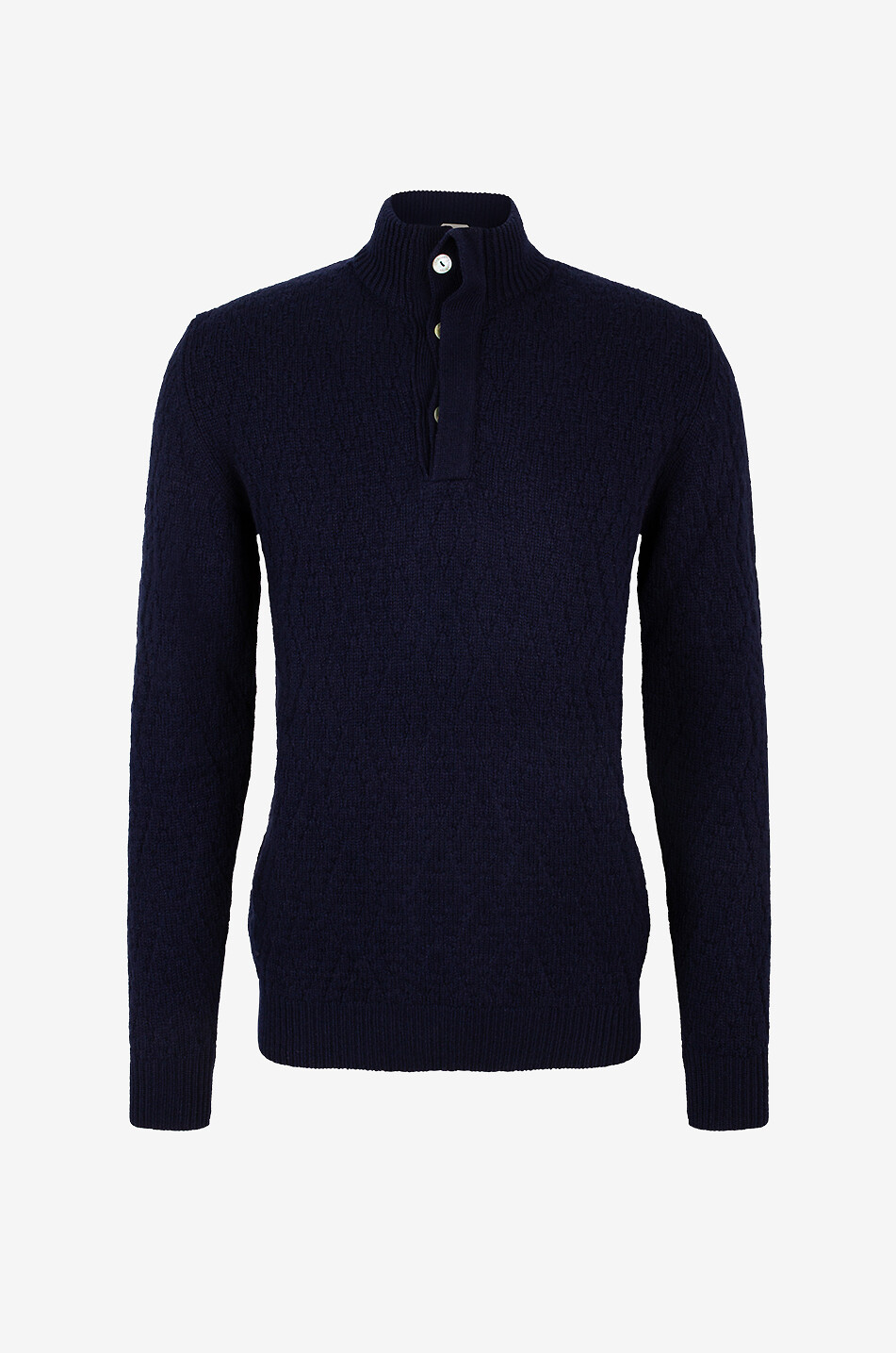 Pull à col montant boutonné en laine mérinos et cachemire Frost