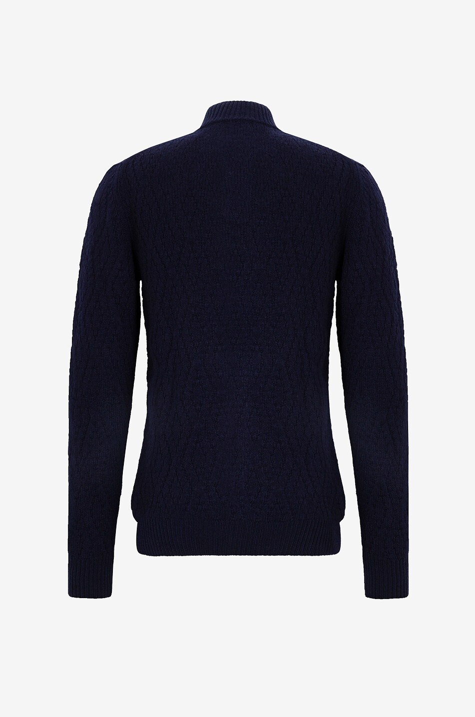 AURELIEN Pull à col montant boutonné en laine mérinos et cachemire Frost Homme BLEU FONCE 2