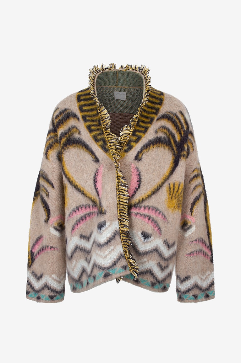 Cardigan MAJE Modèle Dong En Laine Alpaga Et Acrylique - Couleur Beige - Taille M - Occasion Excellent état