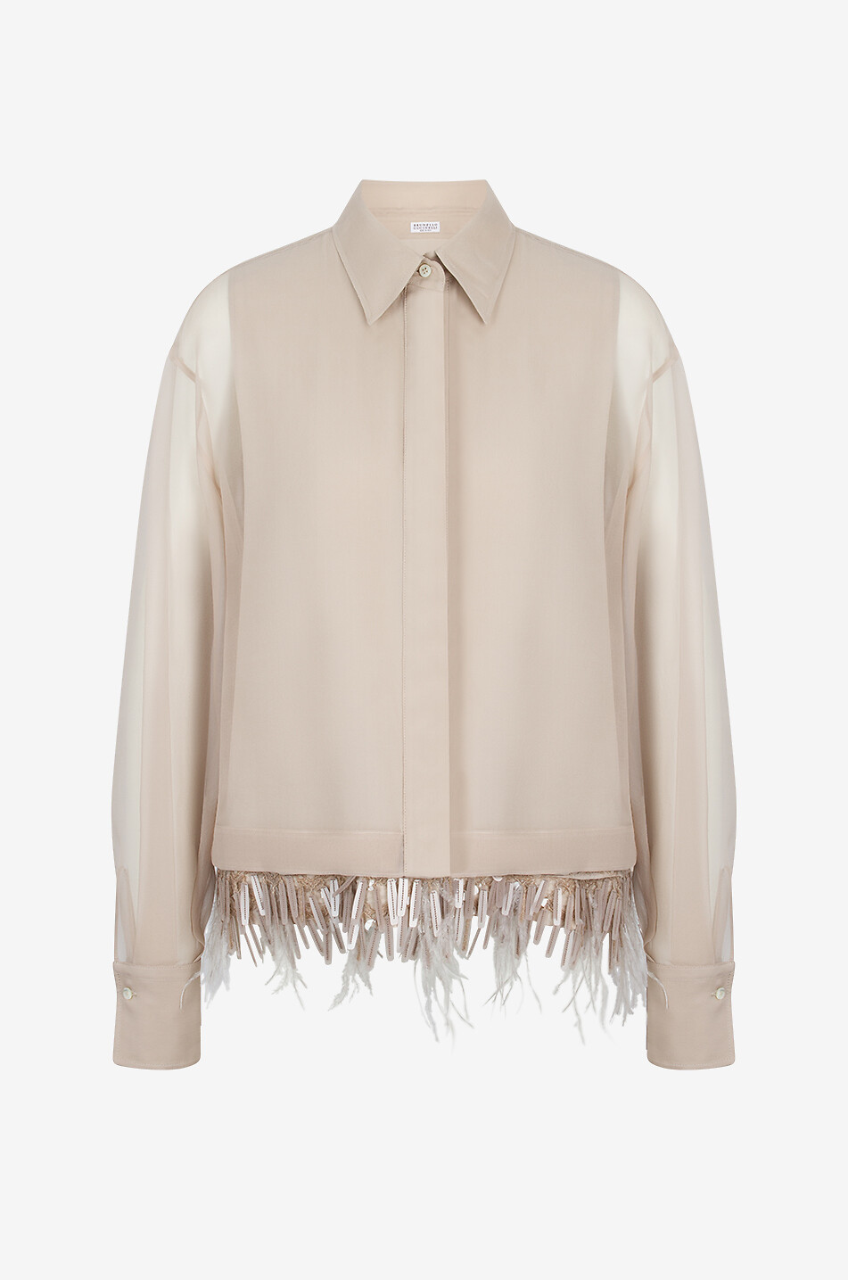 BRUNELLO CUCINELLI Organza-Hemd mit Feder- und Paillettenfransen Damen BEIGE 1