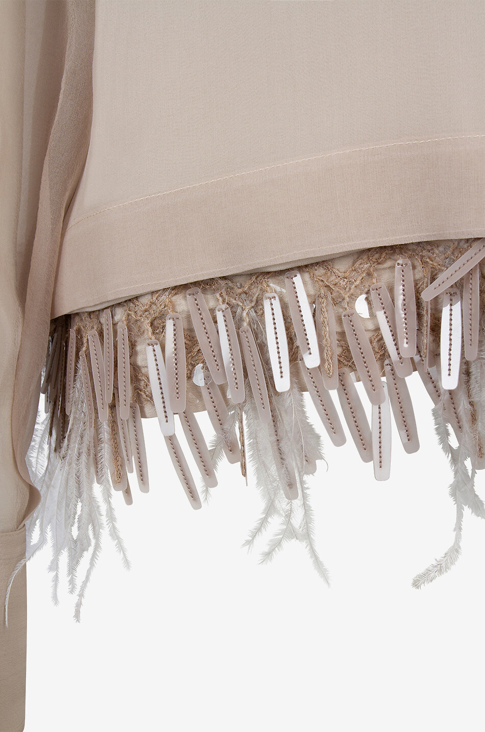 BRUNELLO CUCINELLI Organza-Hemd mit Feder- und Paillettenfransen Damen BEIGE 3