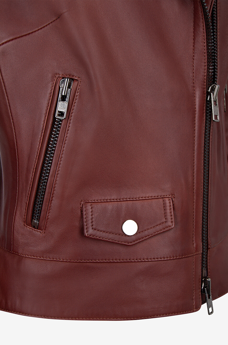 BONGÉNIE Perfecto cintré en cuir nappa Femme ROUGE FONCÉ 3