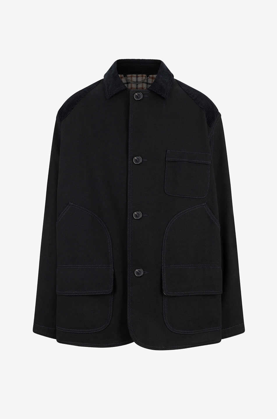 Flannel and gabardine convertible reversible coat-jacket