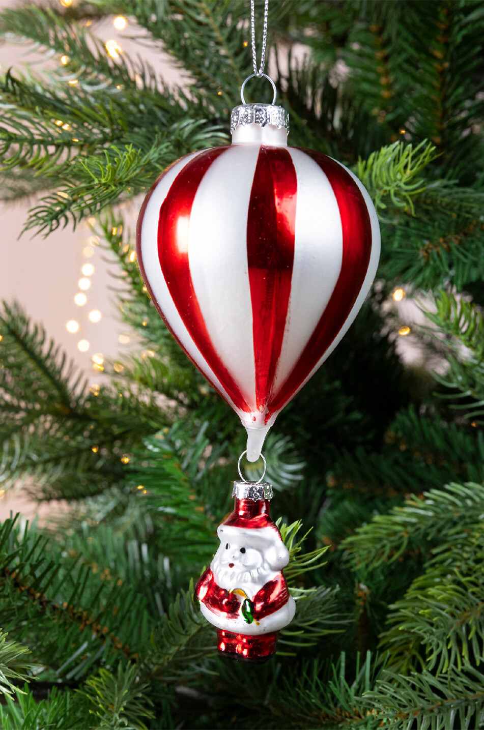 KAEMINGK Santa Claus & Hot Air Balloon glass hanging ornament Home MULTI COLOURED 2
