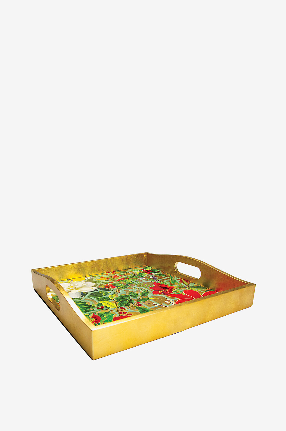 CASPARI Quadratisches Tablett Christmas Floral Haus BUNT 1