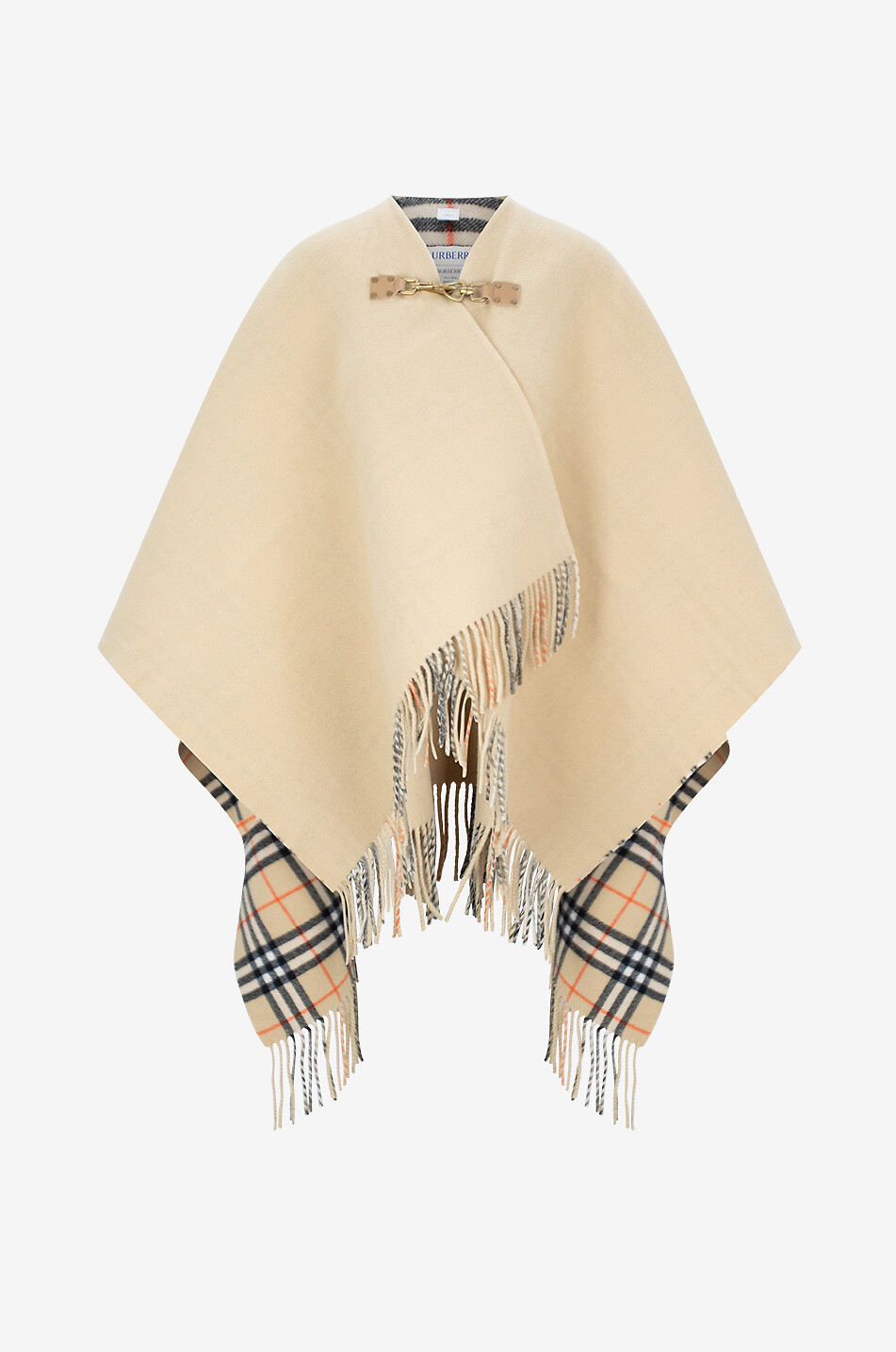 BURBERRY Cape en laine double face Check Femme BEIGE 1